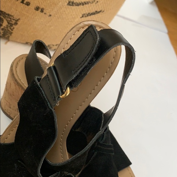 Franco Sarto Cork Heel Black Open Toe Size 7 - Picture 2 of 12